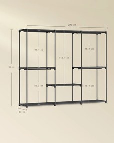 Otvorený šatník s policami DRESSIO, 205x43x166cm, čierna SongmicsHome