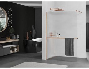 Mexen Kioto+, sprchová zástena Walk-In s poličkou a vešiakom 110 x 200 cm, 8mm sklo s rebrovým vzorom, medený matný profil, 800-110-121-65-09