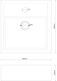 Gamma Biwu, umývadlo na dosku 380x380x125 mm, biela lesklá, GMA-UC-BIWU