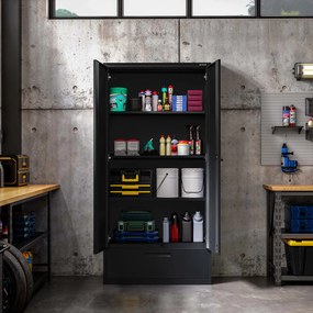 Modulárna kovová multifunkčná skriňa so zásuvkou čierna MEGAN 1850 x 900 x 400 mm