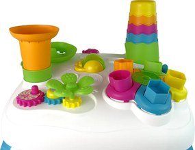 LEAN Toys Interaktívny vzdelávací stolík s triedičom a šmykľavkou pre loptičky modrý