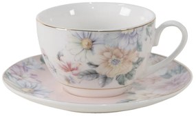 Porcelánová šálka s tanierikom s kvetinami Flowers - Ø 10*6 / Ø 15*2 cm / 250 ml