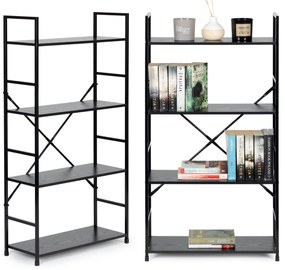 Moderný široký drevený regál so 4 policami LOFT čierny T36038