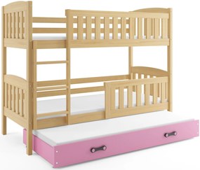 Poschodová posteľ s prístelkou - KUBO 3 - 190x80cm Borovica - Ružová