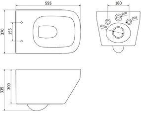 Mexen Riva, závesná WC misa 555x370x335 mm, Rimless Tornádo + WC sedadlo z duroplastu, biela lesklá, 30630200T