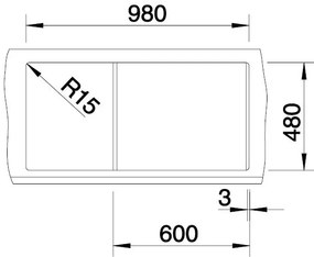 Blanco Metra 6 S, silgranitový drez 1000x500x190 mm, 1,5-komorový, sivá vulkán, BLA-527300
