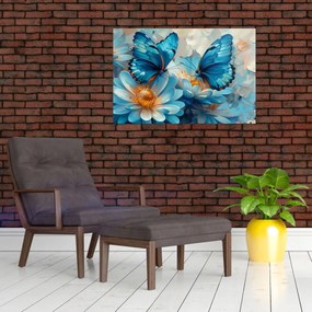 Obraz - Modrí motýle (90x60 cm)