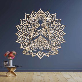 SENTOP | Drevená mandala joga žena – moderný 3D obraz na stenu do obývačk | SENTOP HDF0511