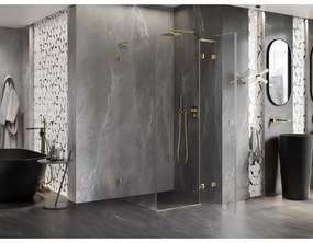 Mexen Lunar, L výklopný sprchový kút pravý 80 x 80 cm, 8mm číre sklo, zlatý kartáčovaný - 834L-080-080-55-00-P