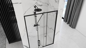 Jednokrídlové sprchové dvere REA RAPID SWING 120 cm pre inštaláciu do niky, čierne/transparent - bez vaničky
