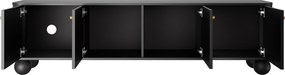 TV stolík Vespera 4D 187 cm - čierna / zlatá / guľaté nohy