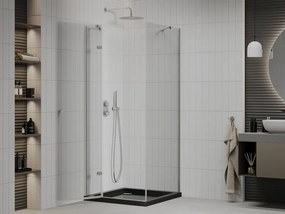 Mexen Roma, sprchový kút s krídlovými dverami 80 (dvere) x 80 (stena) cm, 6mm číre sklo, chrómový profil + slim sprchová vanička čierna + chrómový sifón, 854-080-080-01-00-4070