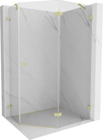 Mexen Lunar, pravý výklopný päťuholníkový sprchový kút 100 x 90 cm, 8mm číre sklo, zlatý matný profil, 831-100P-090L-55-00-P