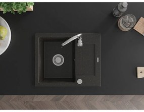 Mexen Enzo, granitový drez 576x465x174 mm, 1-komorový, chrómová batéria Telma, čierna-zlatá metalíza, 6506-75-670200-00