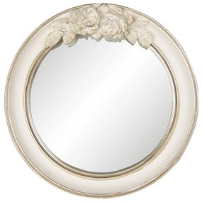Vintage nástenné zrkadlo v krémovom ráme s ružami Ninon - Ø 25 * 4 cm