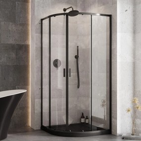 Besco Štvrťkruhový sprchový kút ZARYA BLACK HR 80x80 (90x90) + vanička AXIM biela BESCO-Rozmery: 90x90