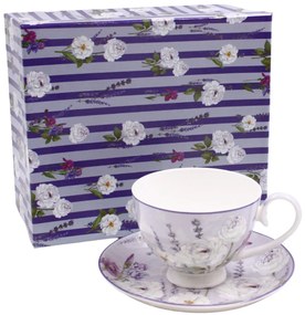 HOME ELEMENTS Porcelánová šálka a podšálka, 250 ml, Levanduľa