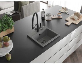 Mexen Milo, granitový drez 435x410x171 mm, 1-komorový a drezová batéria Duo, šedá, 6505-71-671701-70-B
