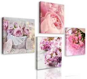 Set obrazov nežné kvety v odtieňoch ružovej