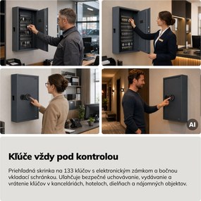 Skrinka na kľúče elektronická s vhadzovaním a kódovým zámkom, na 133 kľúčov, 430x665x130 mm: BRUCE