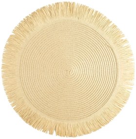 Okrúhla podložka v boho štýle so strapcami - prestieranie 38 cm béžová
