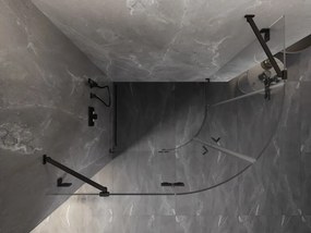 Mexen Lunar, polkruhový sprchový kút naklápací doľava 100 x 90 cm, 8mm číre sklo, čierny profil, 833-100L-090P-70-00
