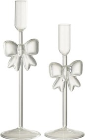 Sada 2 sklenených svietnikov s mašľami priehľadných Candle Bow – 8*8*23/ 8*8*27 cm