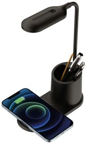 LED Stolná lampa LED/3W/5V s bezdrôtovým nabíjaním čierna