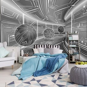 Fototapeta - 3D šedý tunel s guľou (152,5x104 cm)