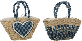 Set 2ks plážová taška z morskej trávy so srdiečkom Beach Bag - 59*22*30 cm