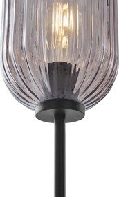 Art Deco stojaca lampa čierna s dymovým sklom 2-svetlo - Rid