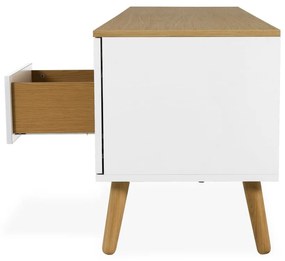 Biely TV stolík s detailmi v dekore dubového dreva Tenzo Dot, šírka 192 cm
