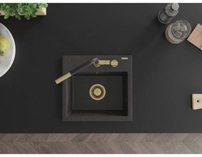 Mexen Milo, 1-komorový granitový drez 435x410x171 mm a drezová batéria Flora, čierna škvrnitá, 6505-76-670401-57-G