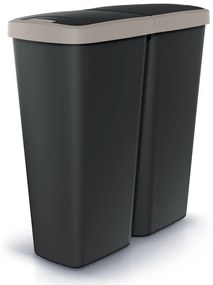Odpadkový kôš DUO čierny, 50 l, hnedá / čierna