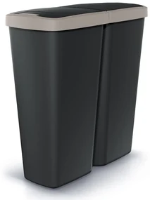 Odpadkový kôš DUO čierny, 50 l, hnedá / čierna
