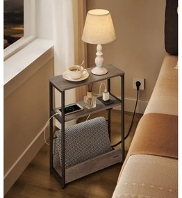 Odkladací stolík ROD s vstavanou zásuvkou a USB portami, hnedá/čierna