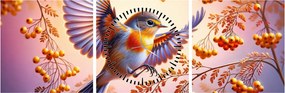 Obraz - Vták s jarabinou (s hodinami) (90x30 cm)