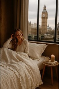 Béžové obliečky na dvojlôžko/predĺžené z bavlny Renforcé 240x220 cm Amalia Striped – Mila Home Luxury