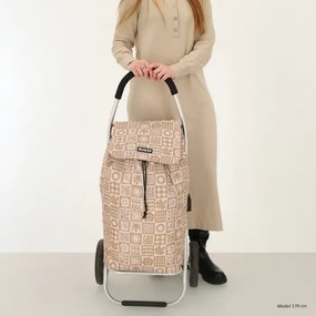 Beagles Béžový kockovaný nákupný vozík na kolieskach “Aluman“