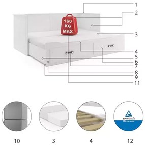 Rozkladacia posteľ HERMES biela 80x200 cm