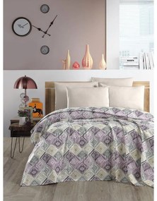 Fialovo-krémový bavlnený pléd 200x230 cm Pique – Mila Home