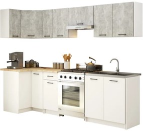 Rohová kuchynská linka OLIWIA 3 m betón / biela