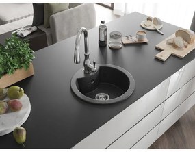 Mexen Diego, 1-komorový granitový drez 488x488x167 mm a drezová batéria Savita, čierna škvrtnitá, 6512-76-672601-00