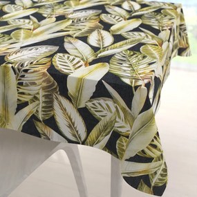 Biante Zamatový štvorcový obrus Tamara TMR-010 Zlaté tropické listy na zelenom 140x140 cm