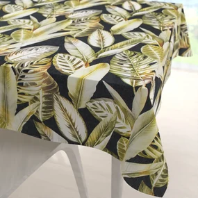 Biante Zamatový štvorcový obrus Tamara TMR-010 Zlaté tropické listy na zelenom 90x90 cm