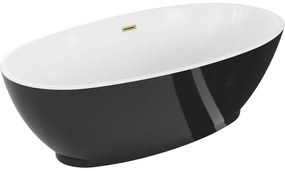 Mexen Bilbao, voľne stojaca vaňa 180 x 90 cm, biela-čierna, zlatý matný prepad, 51311809075-55