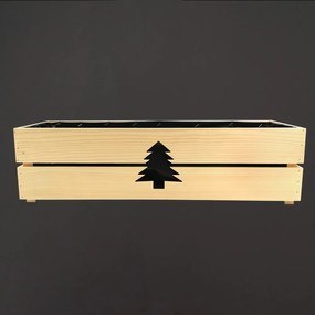 AMADEA Drevený vianočný kvetináč so stromčekom prírodný, vo vnútri s čiernou fóliou, 62x21,5x17cm, český výrobok