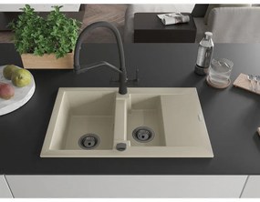 Mexen Gaspar, granitový drez 737x475x177 mm, 1,5-komorový a drezová batéria Duo, béžová, 6507-69-671701-70-B