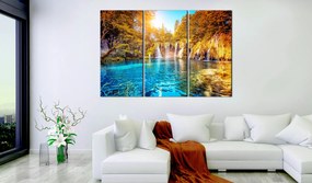 Artgeist Obraz - Waterfalls of Sunny Forest Veľkosť: 60x40, Verzia: Na talianskom plátne