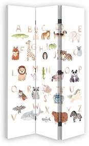 Ozdobný paraván Dětská abeceda Zvířata Barevné - 110x170 cm, trojdielny, korkový paraván